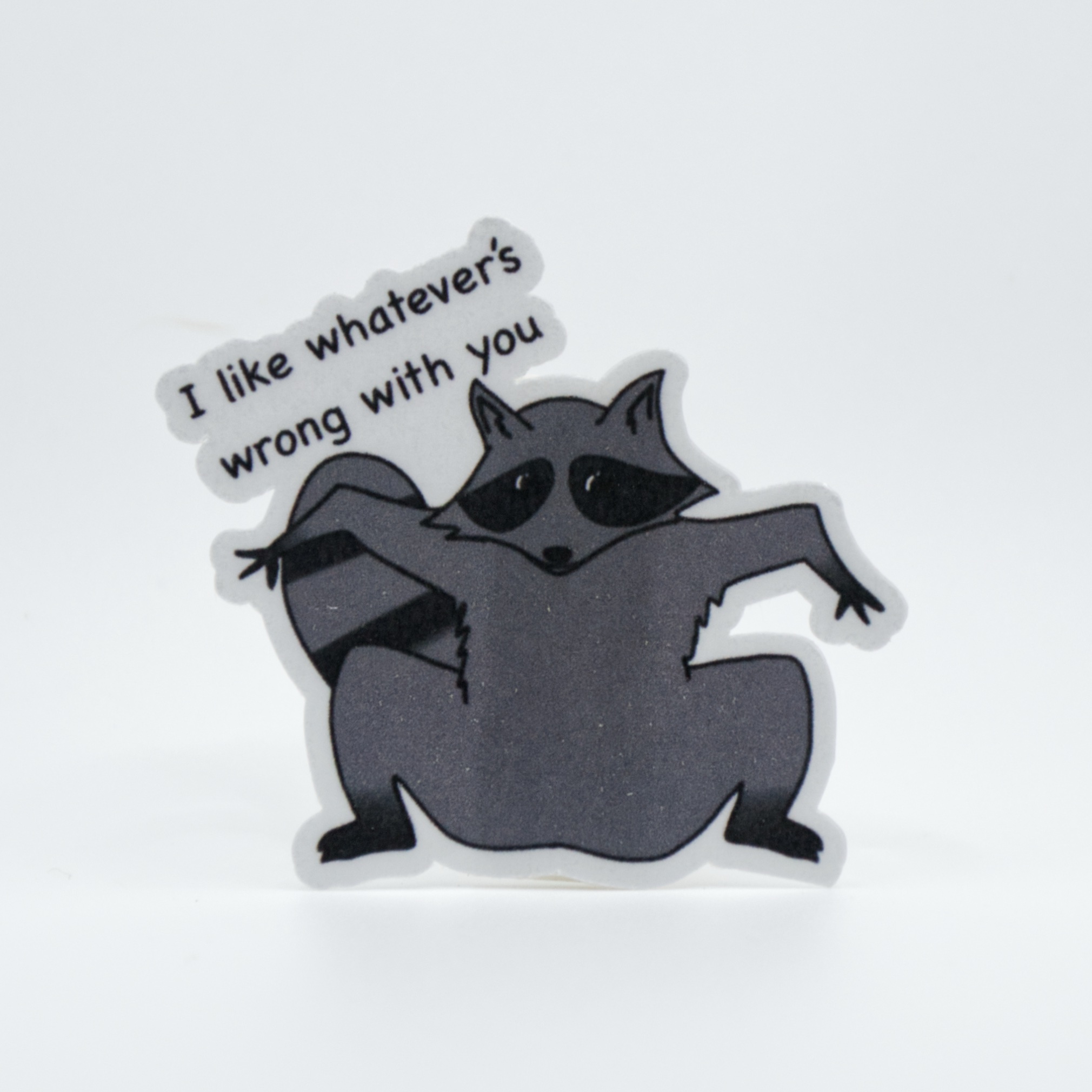 ‘I like whatever’s wrong with you’ Silly Raccoon Vinyl Sticker