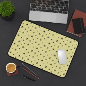 Hand-Drawn Beehive Desk Mat — Yellow Bee Desk Pad