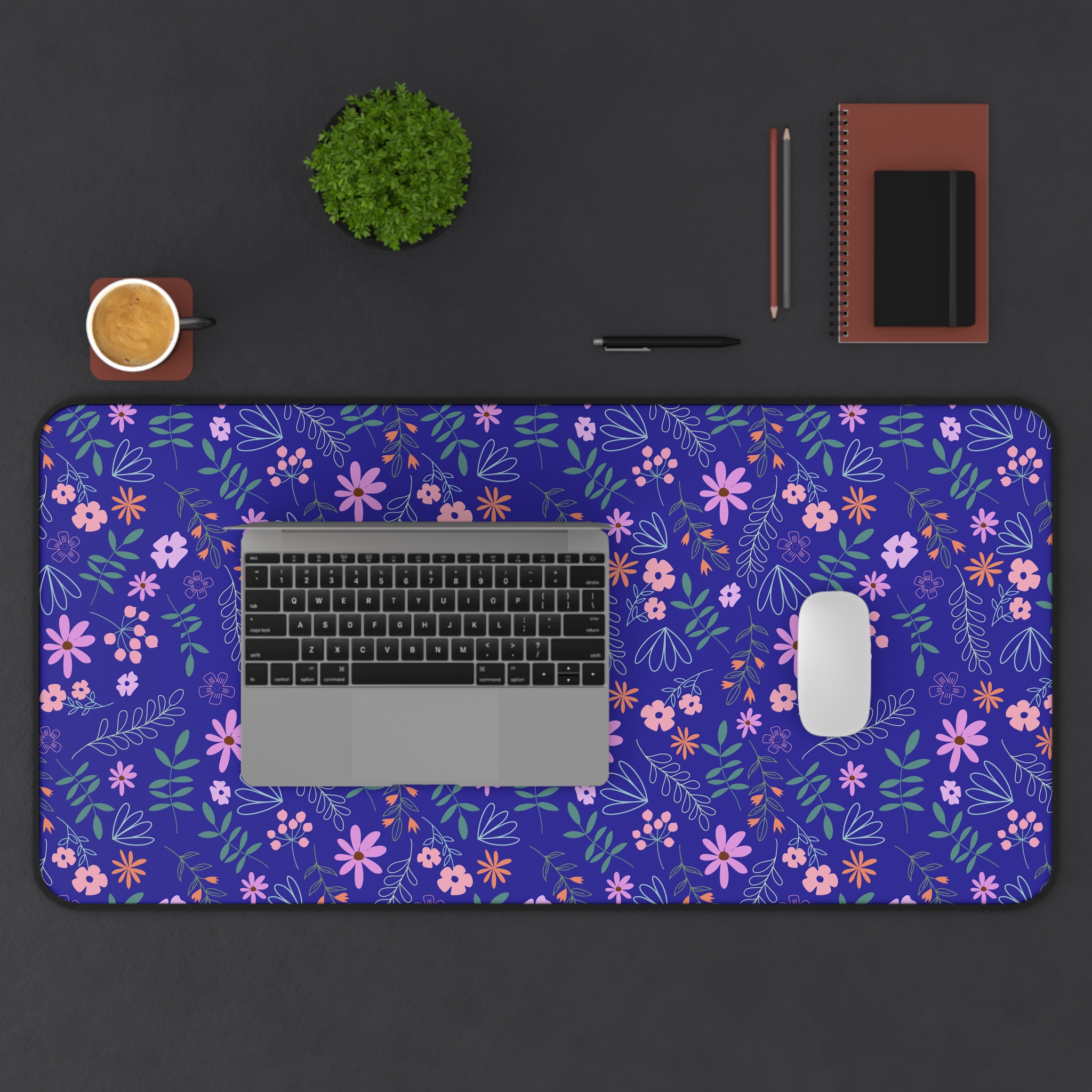 Hand-Drawn Blue Floral Desk Ma - Image 7