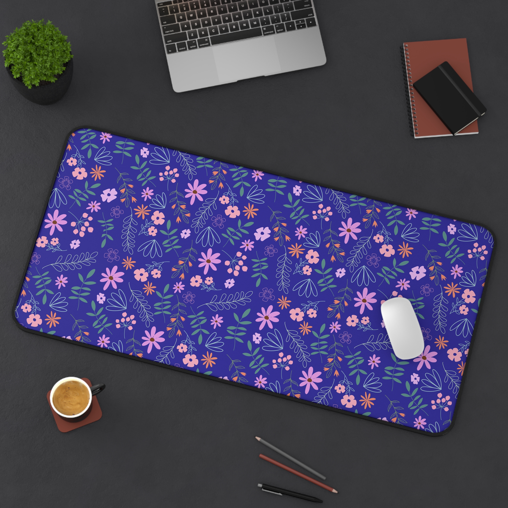 Hand-Drawn Blue Floral Desk Ma - Image 8