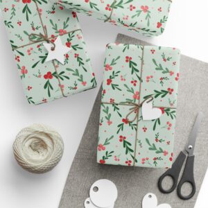 Hand-Drawn Jolly Holly Wrapping Paper — Festive Green & Red Gift Wrap