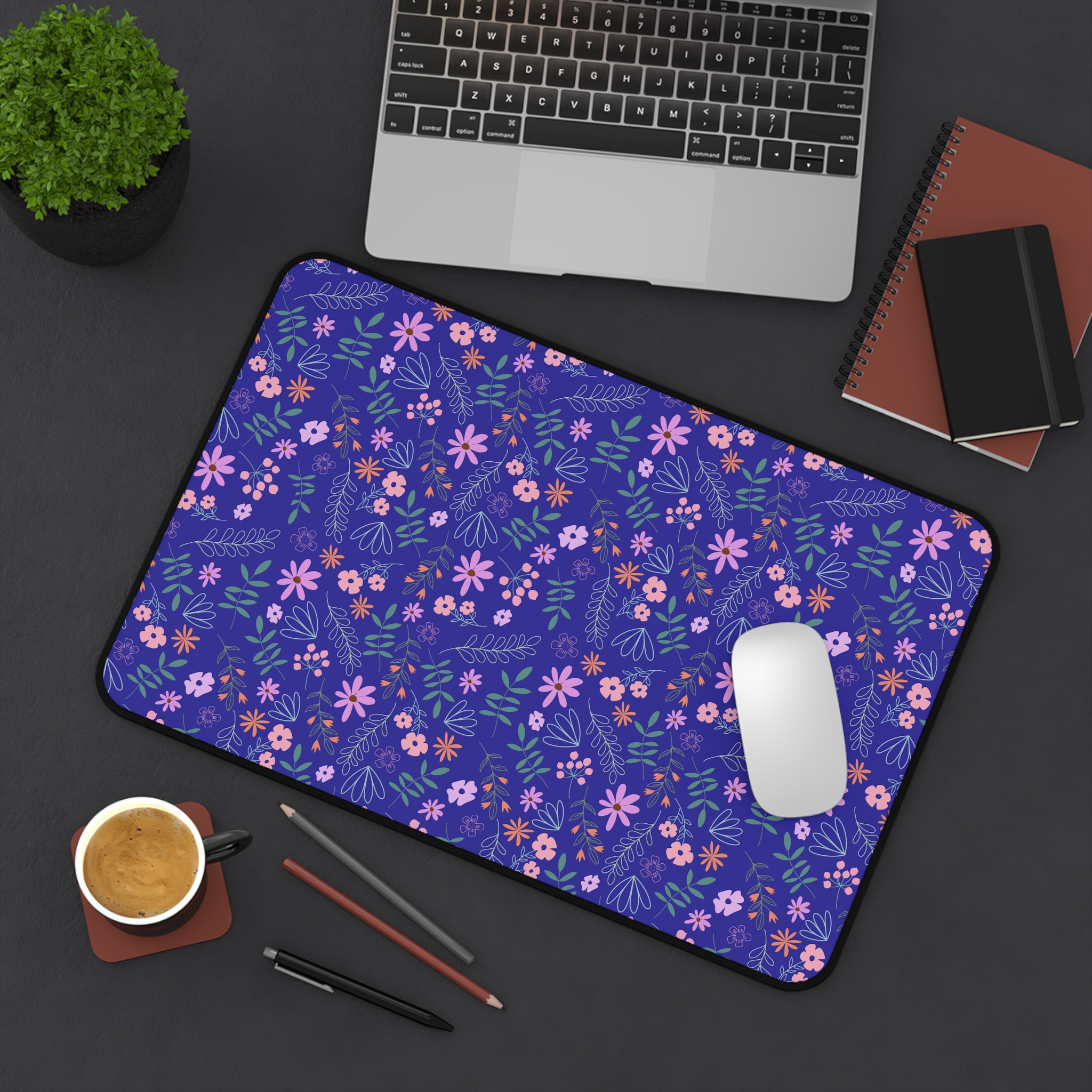Hand-Drawn Blue Floral Desk Ma